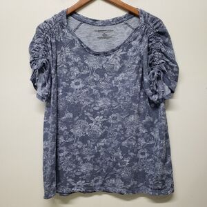 The Sweatshirt Project Tee Womens XL Blue Floral Ruched Sleeve Top Casual Boho